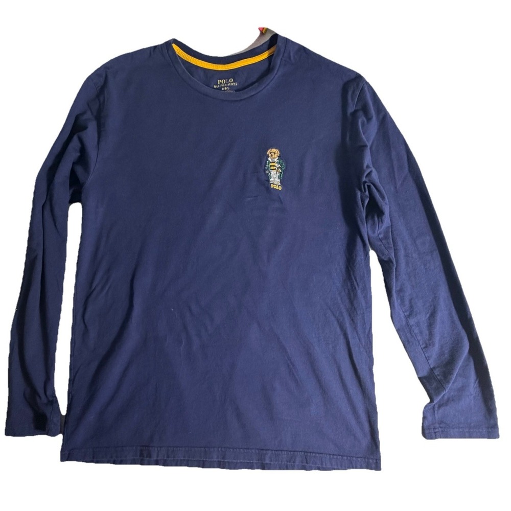 Ralph Lauren Polo Bear Graphic Shirt Vintage Large Long Sleeve Navy Crewneck USA